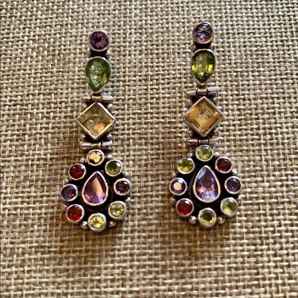 Multicolor Gemstone Drop Earrings - Sterling Silver